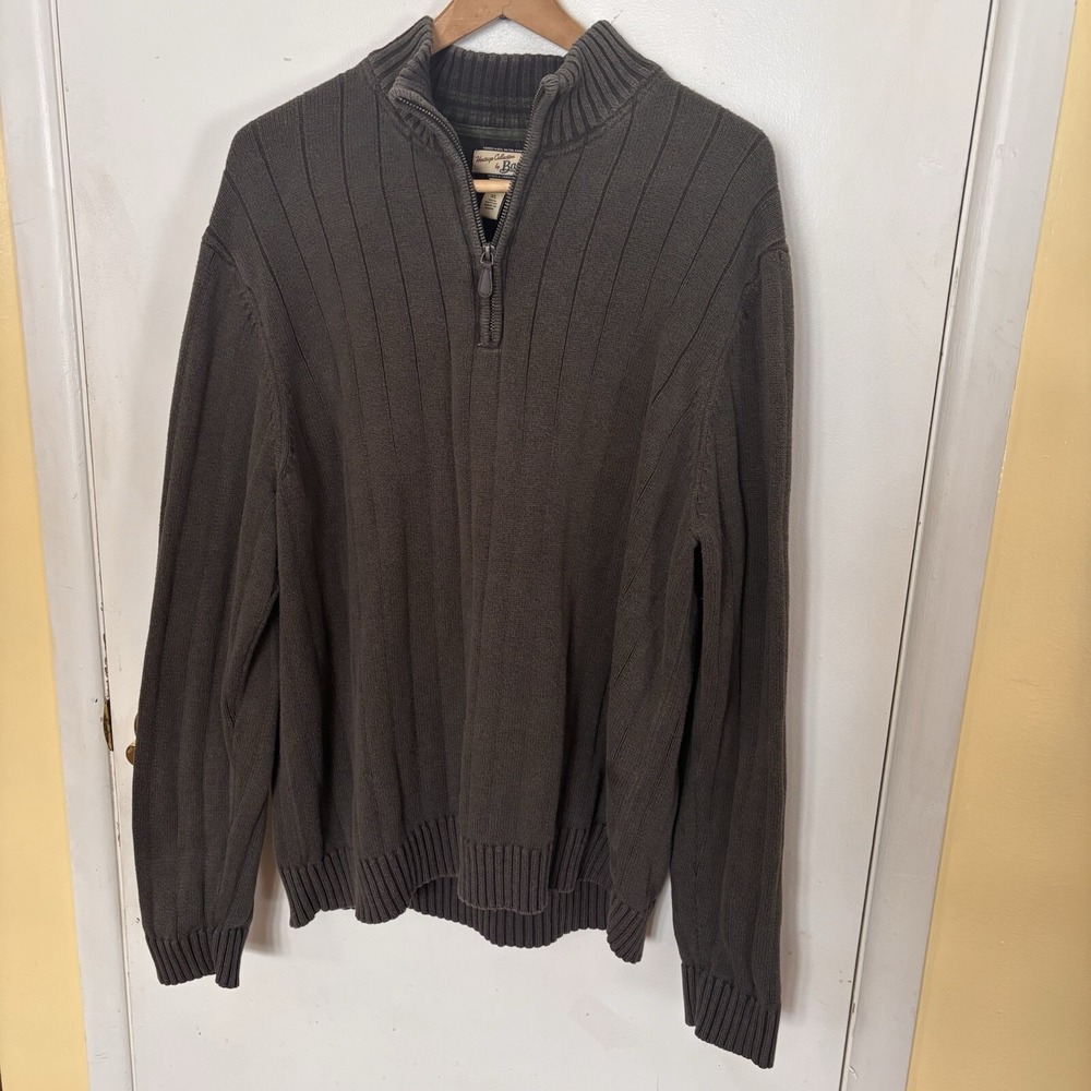 G H‎ Bass Co Sweater Men's XL Long Sleeve 1/4 Zip Green Pullover Ribbed - Picture 3 of 10